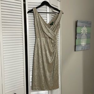 Ralph Lauren gold shimmer midi dress